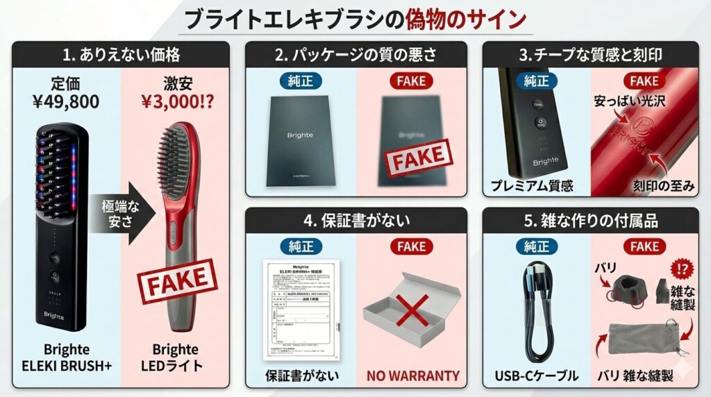 ブライトエレキブラシ　偽物5つのサイン